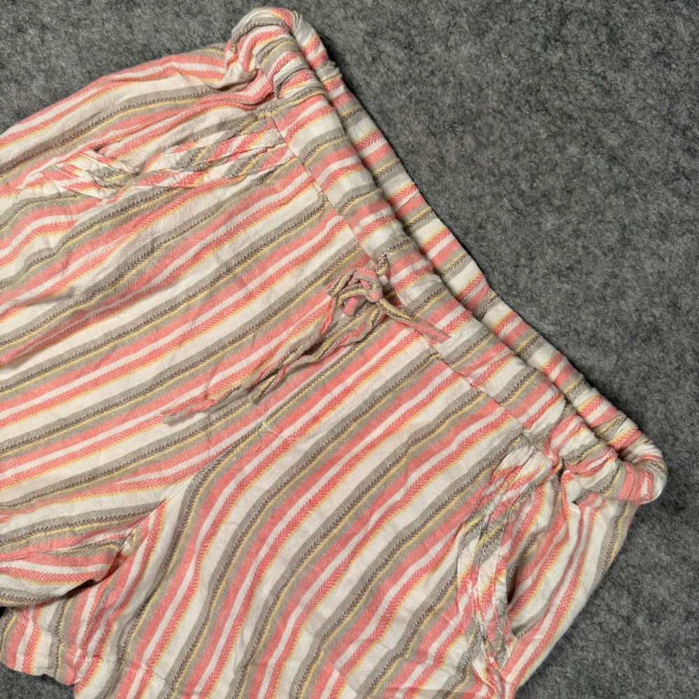 Briggs Womens Small Pink Yellow Striped Linen Rayon Blend Drawstring Shorts
